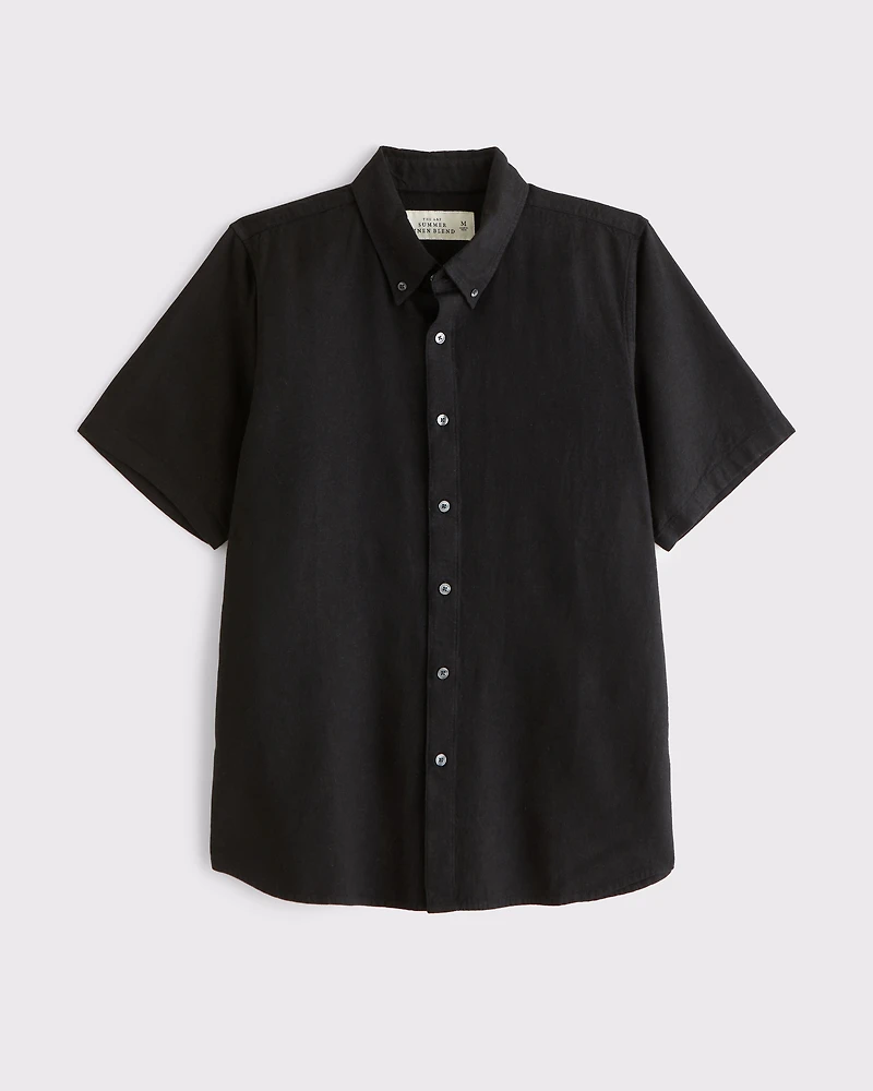 Short-Sleeve Summer Linen-Blend Button-Up Shirt