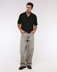 Camp Collar Cropped Button-Up Shirt