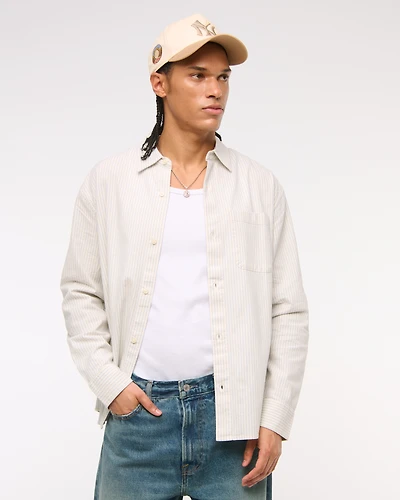 Summer Linen-Blend Button-Up Shirt