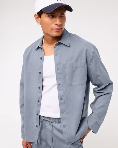 Long-Sleeve Garment Dye Button-Up Shirt