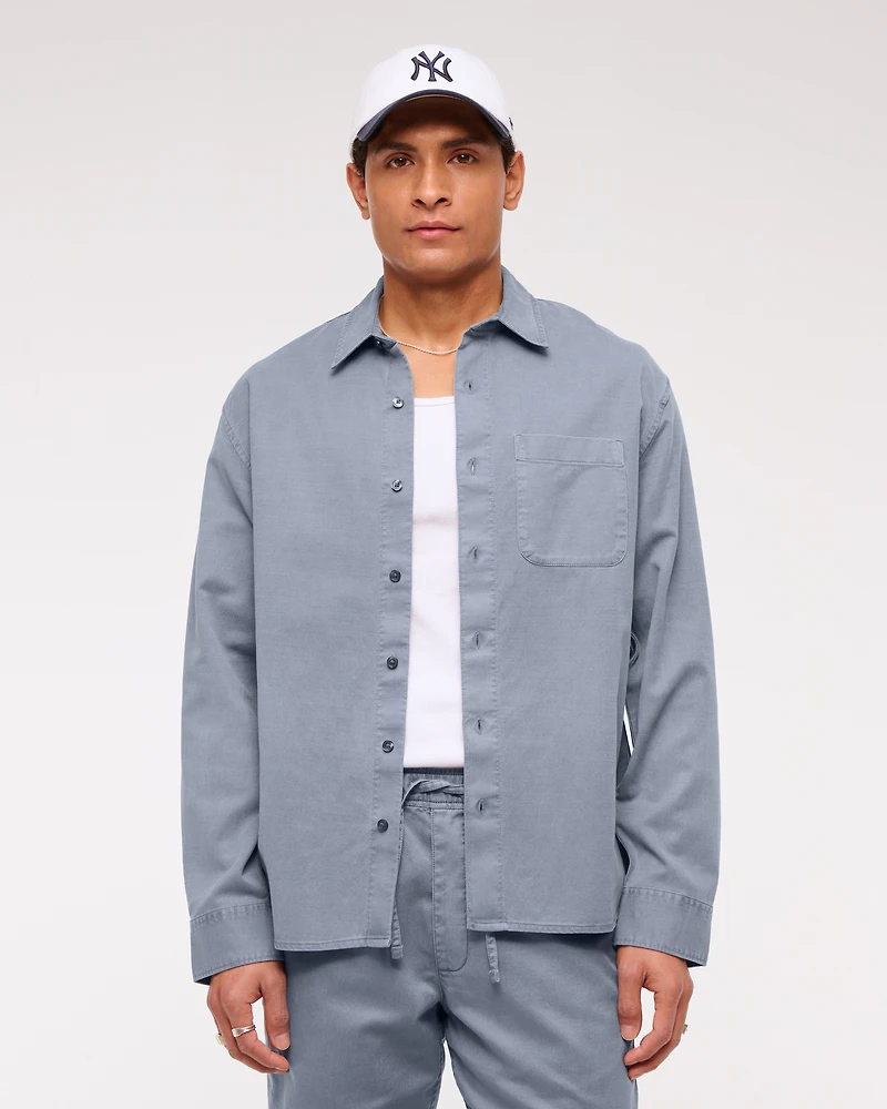 Long-Sleeve Garment Dye Button-Up Shirt