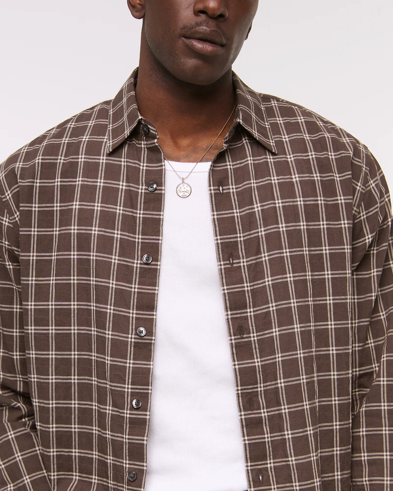 Lightweight Crinkle Button-Up Shirt