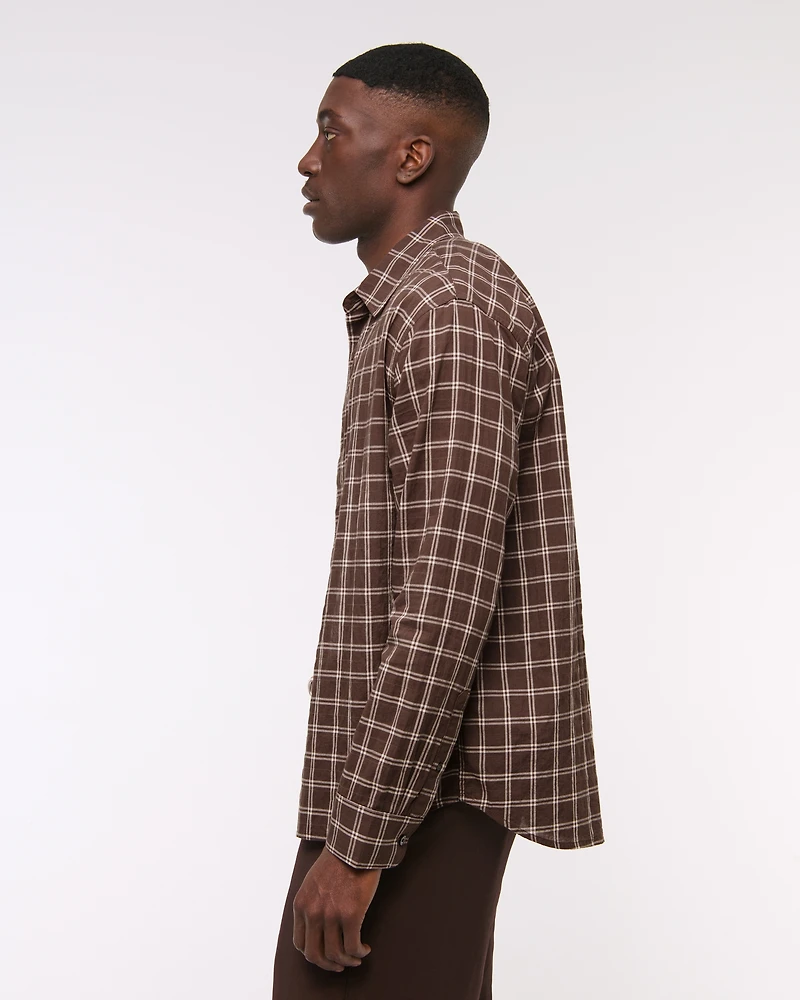 Lightweight Crinkle Button-Up Shirt