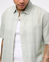 Short-Sleeve Textural Plaid Button-Up Shirt