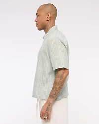 Short-Sleeve Textural Plaid Button-Up Shirt