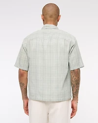 Short-Sleeve Textural Plaid Button-Up Shirt