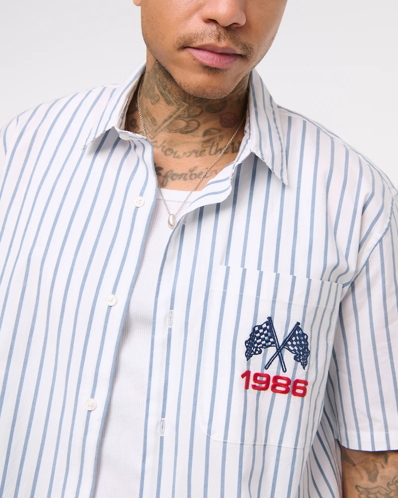 Short-Sleeve Racing Workwear Button-Up Shirt