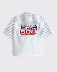 Short-Sleeve Cropped Racing Workwear Button-Up Shirt