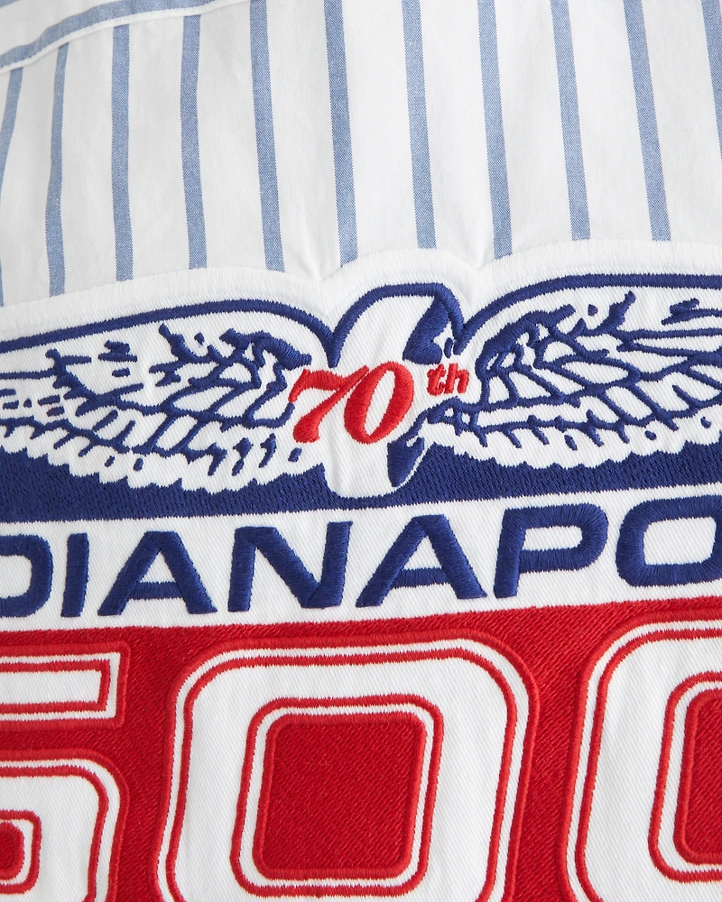 Short-Sleeve Cropped Racing Workwear Button-Up Shirt