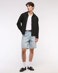 Cropped Slub Button-Up Shirt