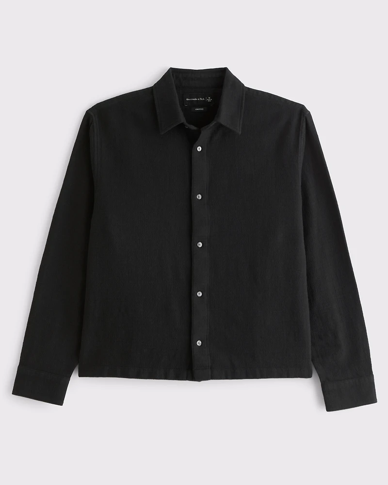 Cropped Slub Button-Up Shirt