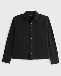 Cropped Slub Button-Up Shirt