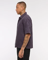 Short-Sleeve Cropped Jacquard Button-Up Shirt