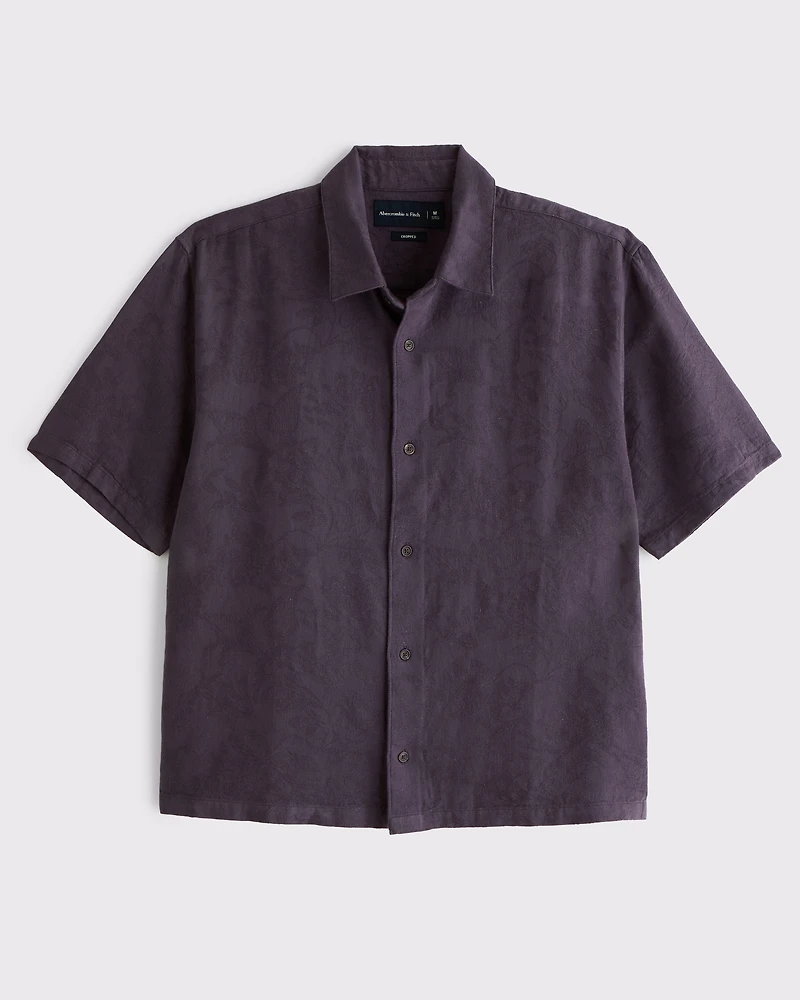 Short-Sleeve Cropped Jacquard Button-Up Shirt