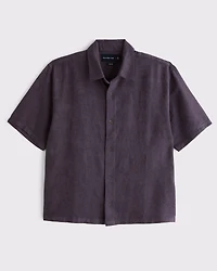 Short-Sleeve Cropped Jacquard Button-Up Shirt