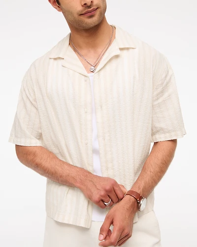 Camp Collar Cropped Seersucker Shirt