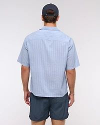 Camp Collar Cropped Seersucker Shirt