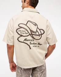 Short-Sleeve Cropped Western Graphic Button-Up Shirt