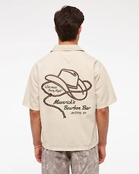 Short-Sleeve Cropped Western Graphic Button-Up Shirt
