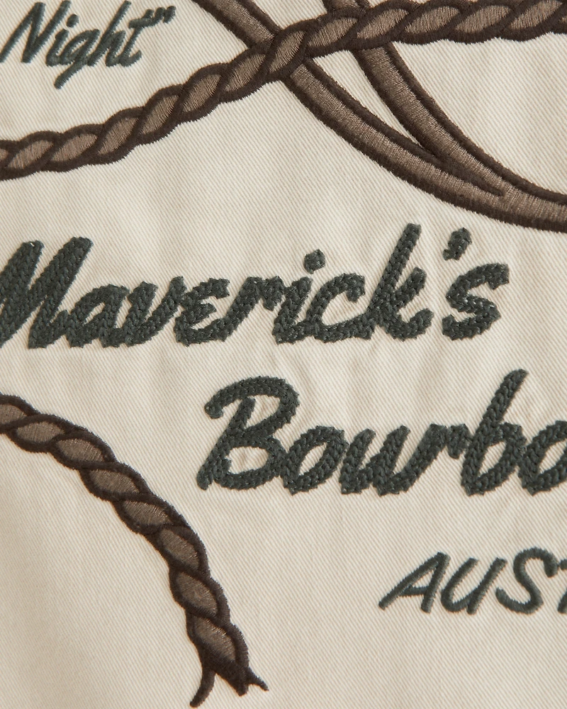 Short-Sleeve Cropped Western Graphic Button-Up Shirt