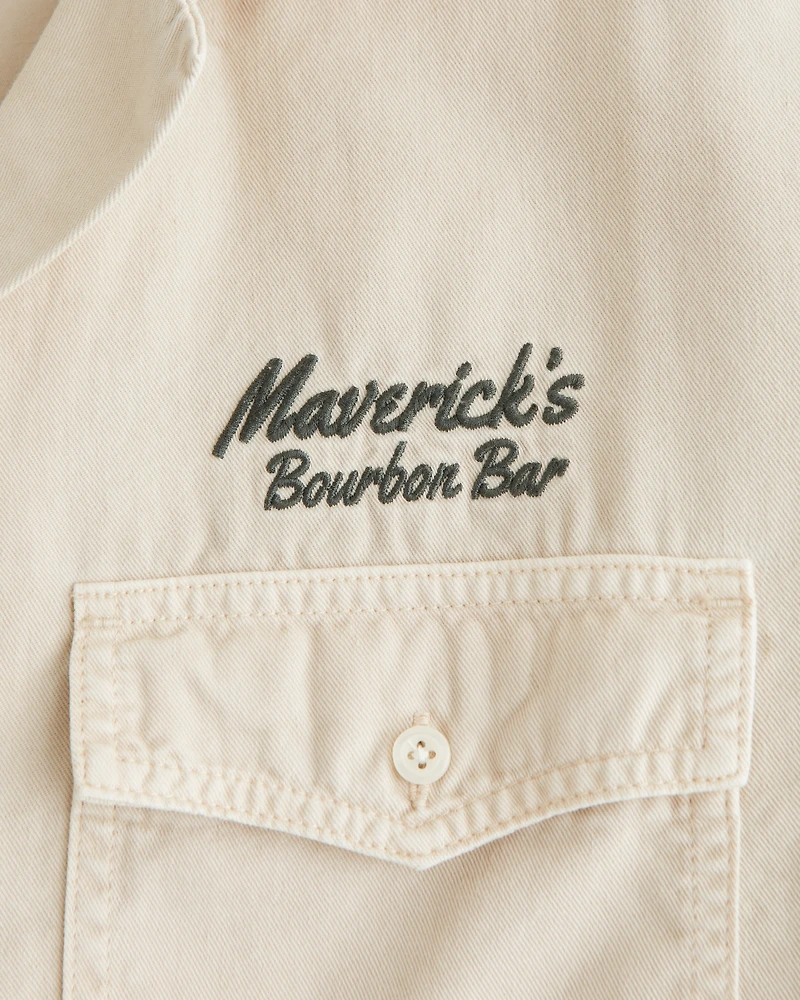 Short-Sleeve Cropped Western Graphic Button-Up Shirt