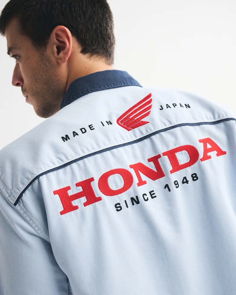 Short-Sleeve Cropped Honda Button-Up Shirt