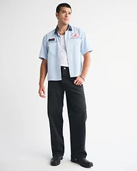 Short-Sleeve Cropped Honda Button-Up Shirt