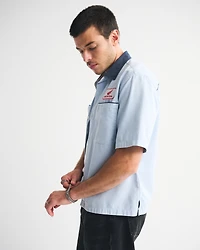 Short-Sleeve Cropped Honda Button-Up Shirt