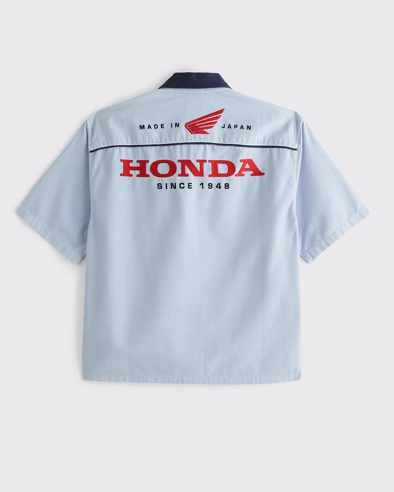 Short-Sleeve Cropped Honda Button-Up Shirt