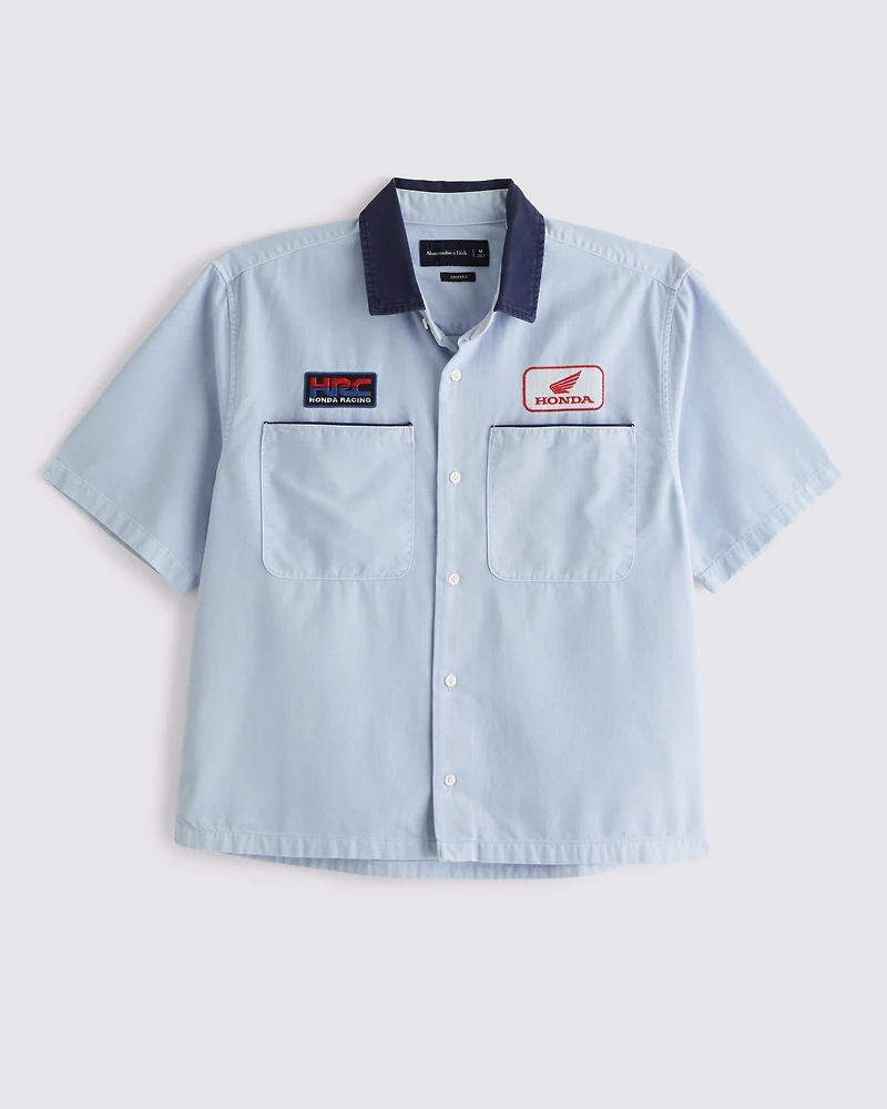 Short-Sleeve Cropped Honda Button-Up Shirt