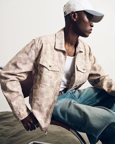 Cropped Twill Zip Shirt Jacket
