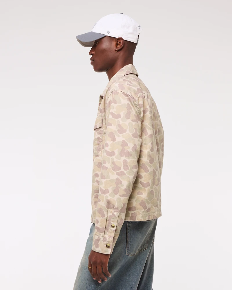 Cropped Twill Zip Shirt Jacket