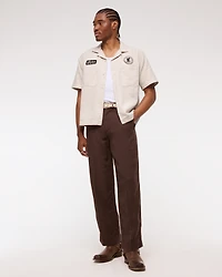 Short-Sleeve Cropped Graphic Workwear Button-Up Shirt