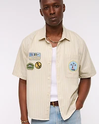 Short-Sleeve Graphic Workwear Button-Up Shirt