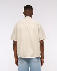 Short-Sleeve Cropped Graphic Workwear Button-Up Shirt