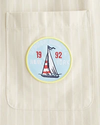Short-Sleeve Cropped Graphic Workwear Button-Up Shirt