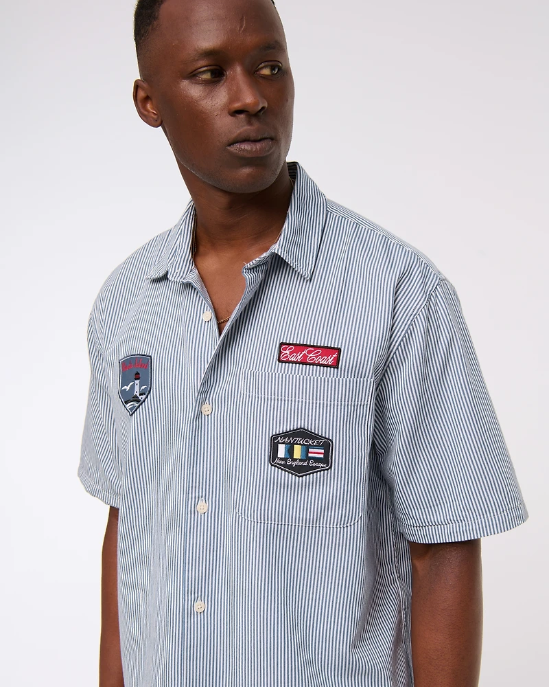 Short-Sleeve Graphic Workwear Button-Up Shirt