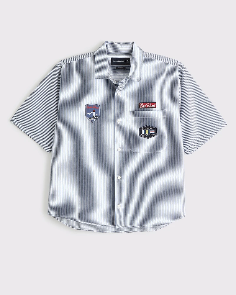 Short-Sleeve Graphic Workwear Button-Up Shirt