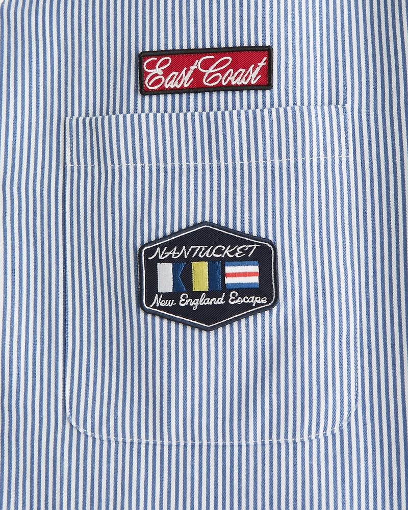 Short-Sleeve Graphic Workwear Button-Up Shirt