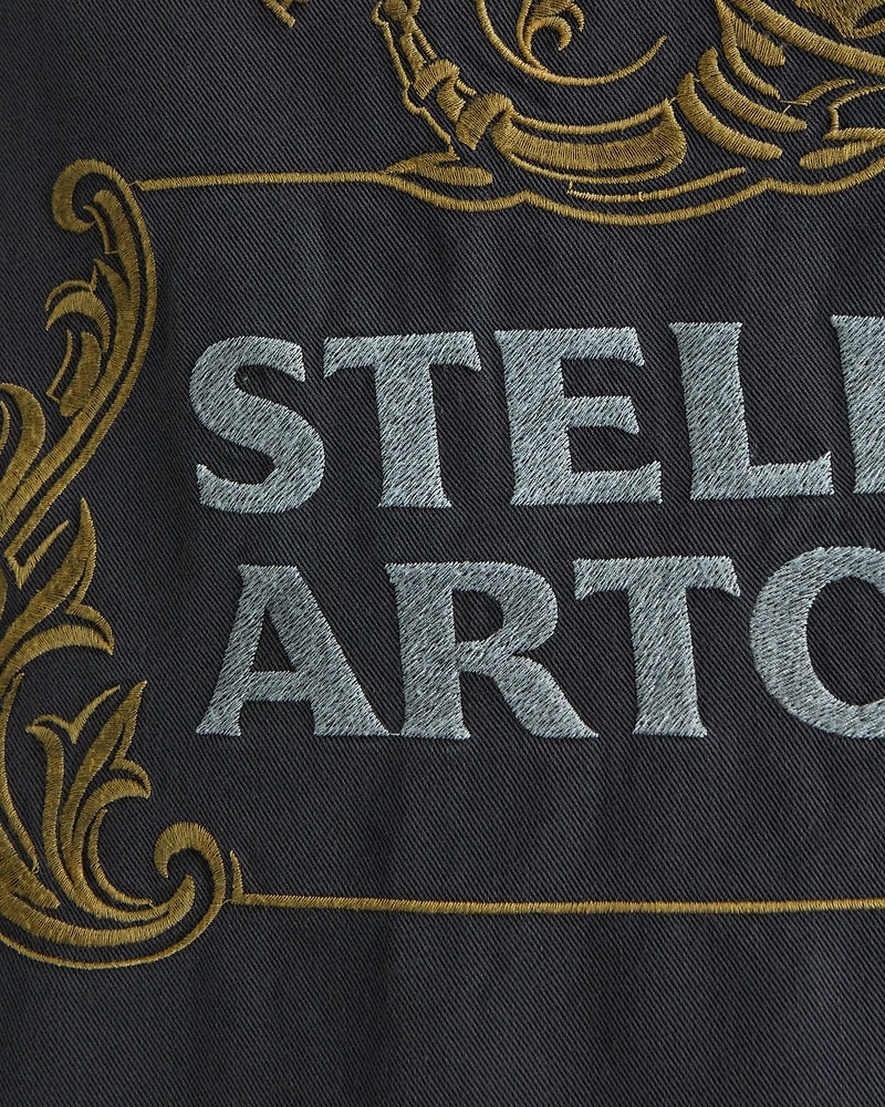 Short-Sleeve Cropped Stella Artois Workwear Button-Up Shirt