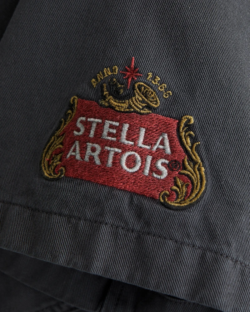 Short-Sleeve Cropped Stella Artois Workwear Button-Up Shirt