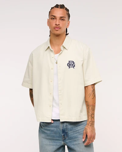Short-Sleeve Cropped Random Golf Club Button-Up Shirt