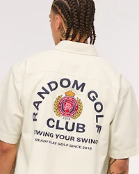 Short-Sleeve Cropped Random Golf Club Button-Up Shirt
