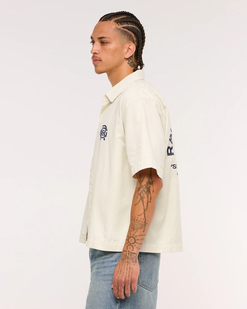 Short-Sleeve Cropped Random Golf Club Button-Up Shirt