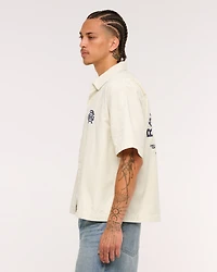 Short-Sleeve Cropped Random Golf Club Button-Up Shirt