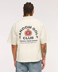 Short-Sleeve Cropped Random Golf Club Button-Up Shirt