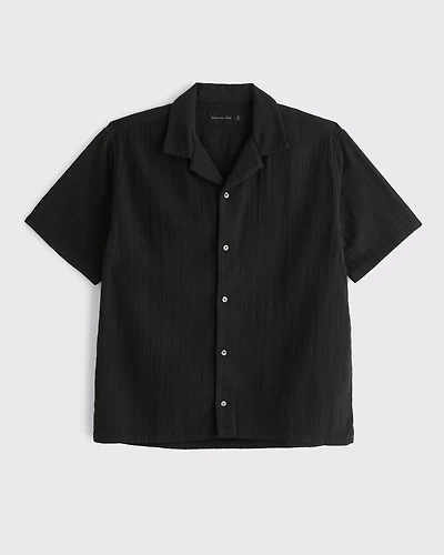 Camp Collar Textured Button-Up Shirt
