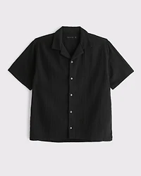 Camp Collar Textured Button-Up Shirt