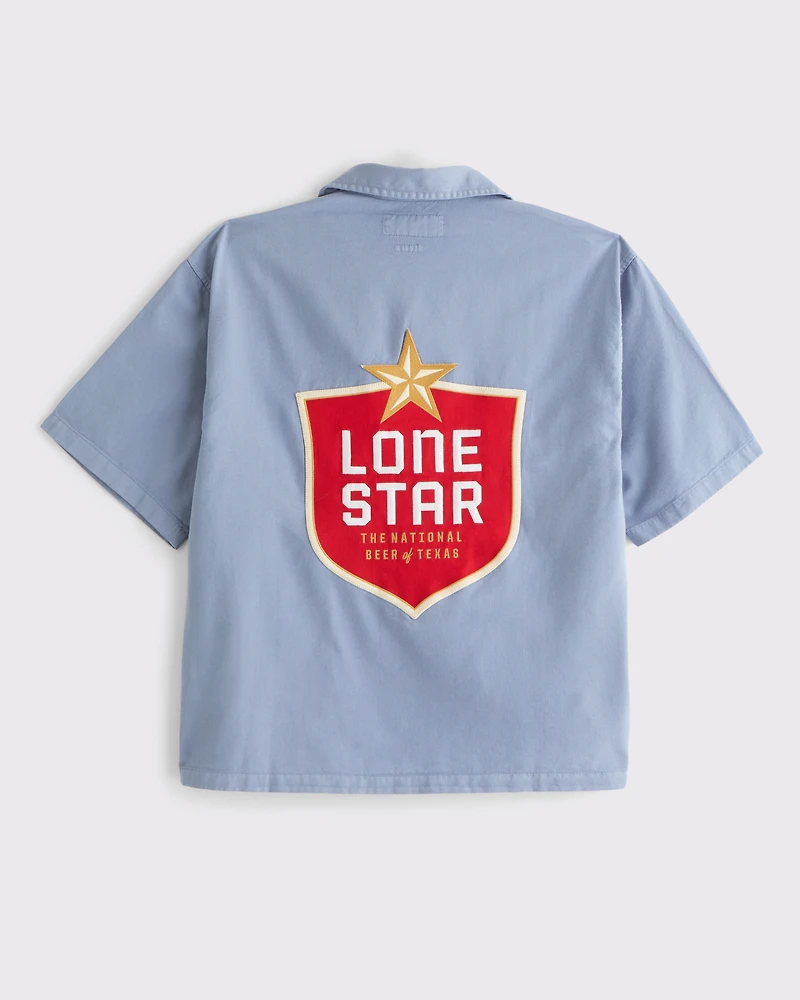 Short-Sleeve Cropped Lone Star Beer Workwear Button-Up Shirt