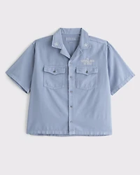 Short-Sleeve Cropped Lone Star Beer Workwear Button-Up Shirt